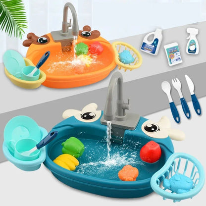 Toy Kitchen Set for Toddlers with Electric Circulating Water, Dishwasher Sink, Imaginative Pretend Play for Kids Boys Girls Ages