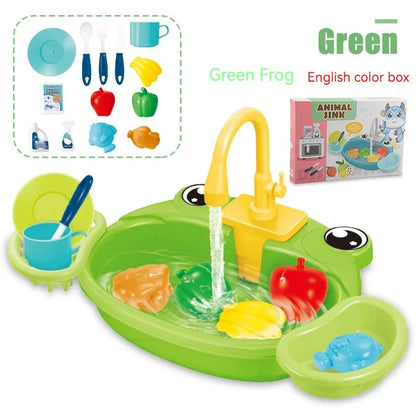 Toy Kitchen Set for Toddlers with Electric Circulating Water, Dishwasher Sink, Imaginative Pretend Play for Kids Boys Girls Ages