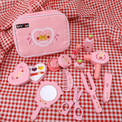 Children Wooden Play House Toys Pink Makeup Bag Simulation Girl Make Up Set Dressing Table Cosmetics Toys Beauty & Fashion Toys