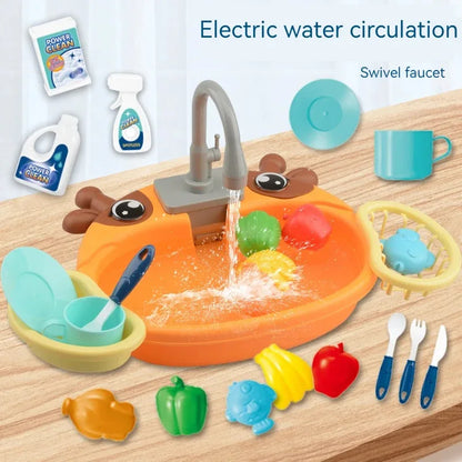 Toy Kitchen Set for Toddlers with Electric Circulating Water, Dishwasher Sink, Imaginative Pretend Play for Kids Boys Girls Ages