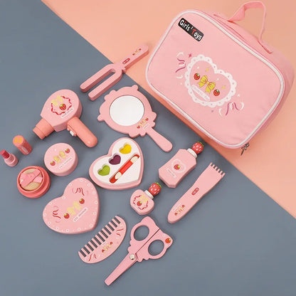 Children Wooden Play House Toys Pink Makeup Bag Simulation Girl Make Up Set Dressing Table Cosmetics Toys Beauty & Fashion Toys
