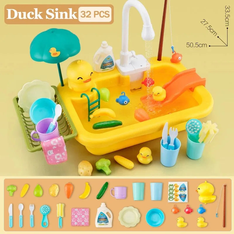 Kids Kitchen Sink Toys Electric Dishwasher Playing Toy With Running Water Pretend Play Food Fishing Toy Role Playing Girls Gift