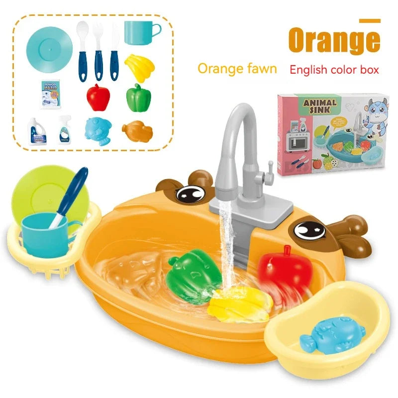 Toy Kitchen Set for Toddlers with Electric Circulating Water, Dishwasher Sink, Imaginative Pretend Play for Kids Boys Girls Ages