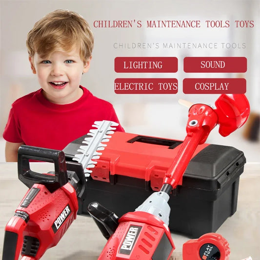 Children Electric Toolbox Pretend Play Toys Baby Simulation Tools Repair Lawn Mower Saw Hair Dryer Toy Maintenance Tool for Kid